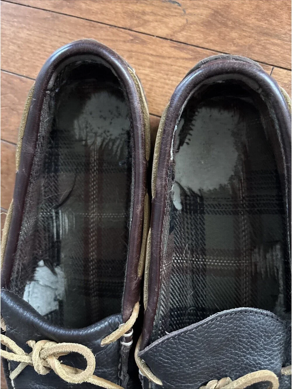 LL Bean Slippers Mens 12 M Grain Leather Slip On Loafer Casual Flannel  Vintage